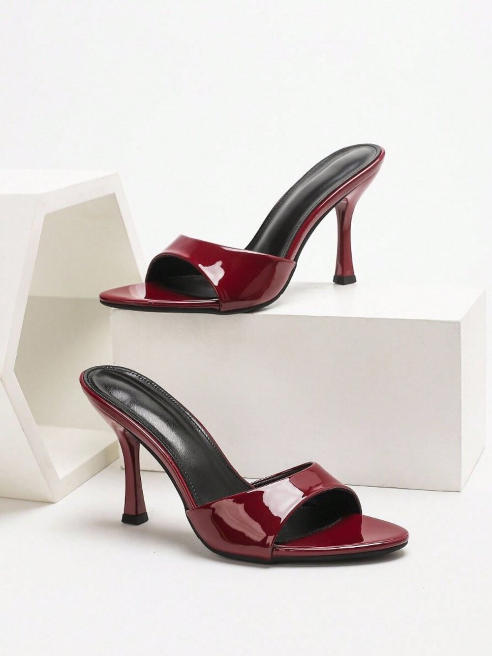 Burgundy Sexy Women's Elegant Round Toe Stiletto High Heel Sandals